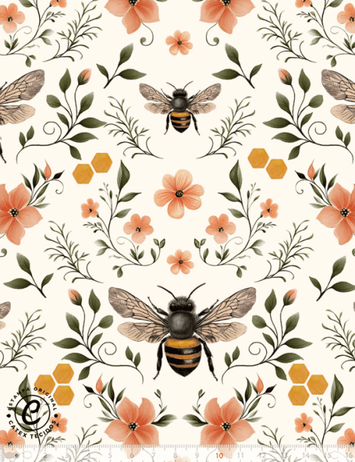 Tecido Tricoline Especial Coleção Honey Bee - Honey Blossom -  100% Algodão - Largura 1,50m