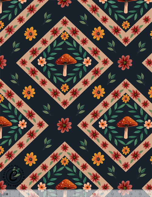 Tecido Tricoline Especial Coleção Inverno Boreal – Treliça Floral & Cogumelos - 100% Algodão - Largura 1,50m Tecido Tricoline Especial Coleção Inverno Boreal – Treliça Floral & Cogumelos - 100% Algodão - Largura 1,50m