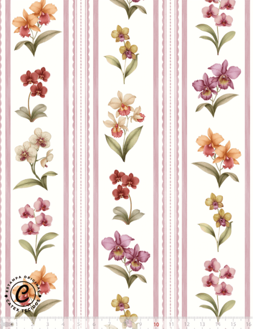 Tecido Tricoline Especial Coleção Jardim das Orquídeas - Guipir de Flores - 100% Algodão - Largura 1,50m