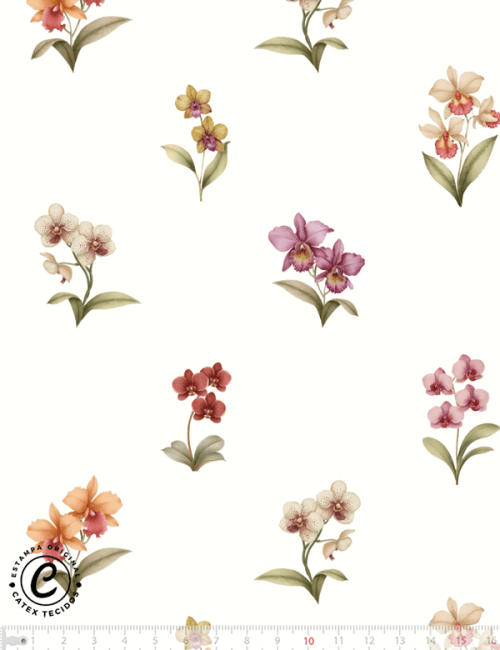 Tecido Tricoline Especial Coleção Jardim das Orquídeas - Orquídeas Ao Vento - 100% Algodão - Largura 1,50m