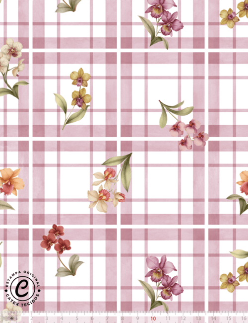 Tecido Tricoline Especial Coleção Jardim das Orquídeas - Xadrez - 100% Algodão - Largura 1,50m