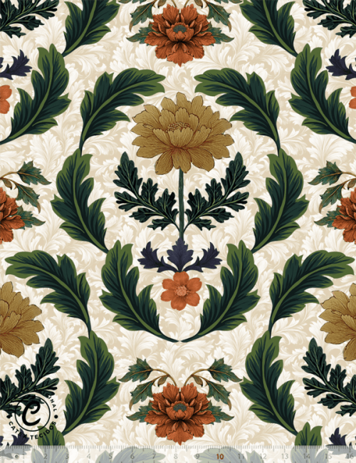 Tecido Tricoline Especial Coleção Páscoa Jardim Imperial – Floral Barroco & Folhagens - 100% Algodão - Largura 1,50m 