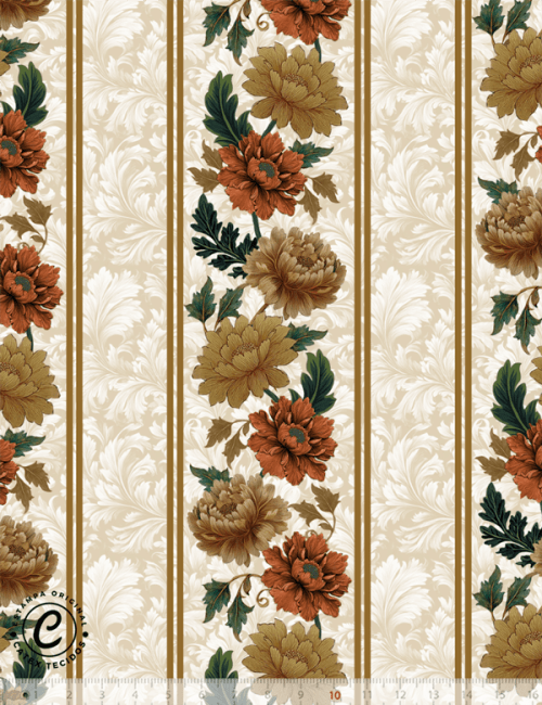 Tecido Tricoline Especial Coleção Páscoa  Jardim Imperial – Listras Florais Vintage - 100% Algodão - Largura 1,50m