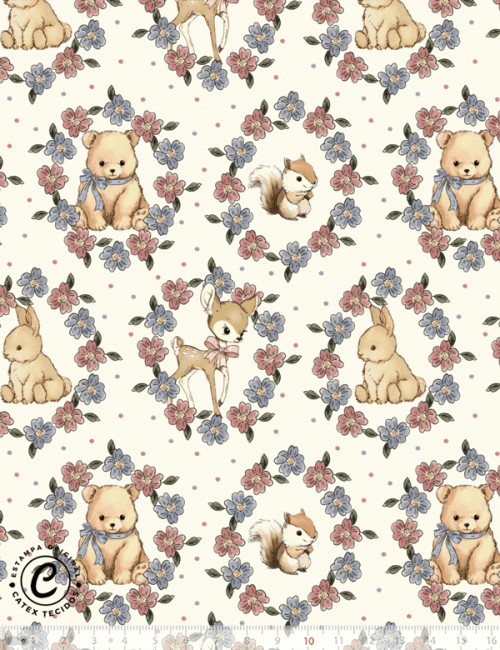 Tecido Tricoline Especial Coleção Jardim Vintage - Bichinhos no Jardim Floral - 100% Algodão - Largura 1,50m