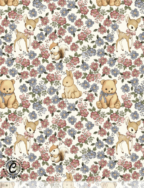 Tecido Tricoline Especial Coleção Jardim Vintage - Bosque Florido - 100% Algodão - Largura 1,50m