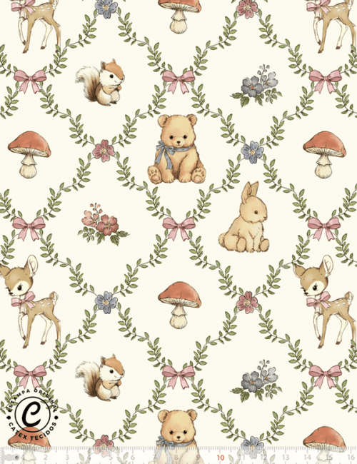 Tecido Tricoline Especial Coleção Jardim Vintage - Quadros do Bosque - 100% Algodão - Largura 1,50m