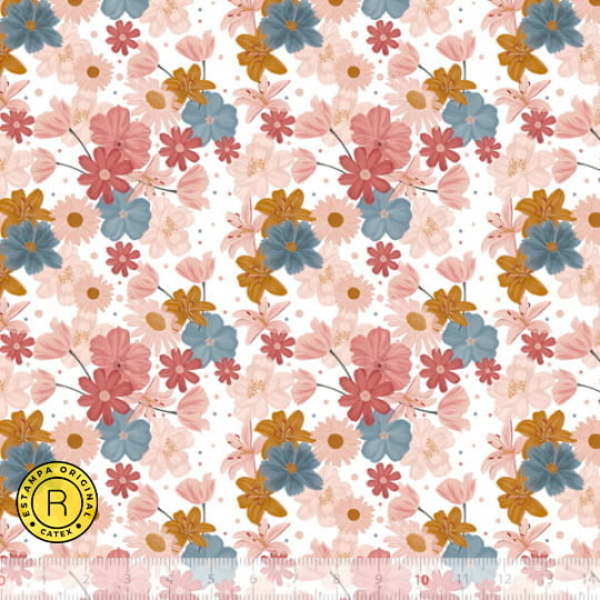 Tecido Tricoline Especial Coleção Liberdade - Floral Liberty - 100% Algodão - Largura 1,50m