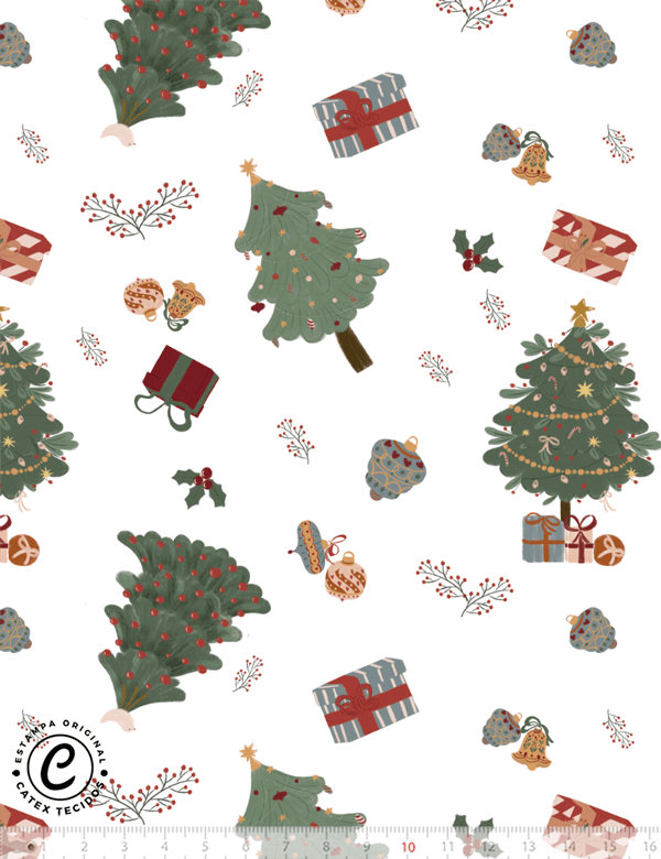 Tecido Tricoline Especial Coleção Natal Encantado - Árvores de Natal - 100% Algodão - Largura 1,50m