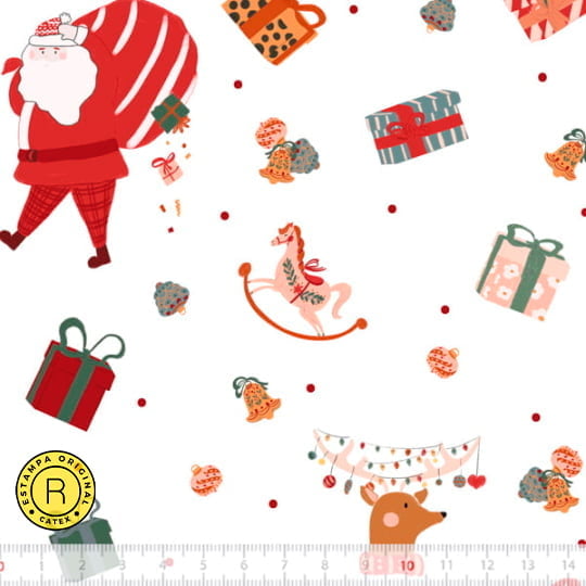 Tecido Tricoline Especial Coleção Natal Encantado - Muitos Presentinhos - 100% Algodão - Largura 1,50m