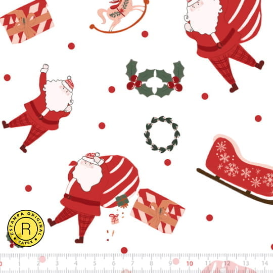 Tecido Tricoline Especial Coleção Natal Encantado - Papai Noel - 100% Algodão - Largura 1,50m