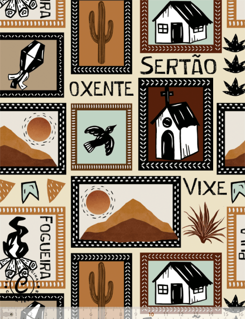 Tecido Tricoline Especial Coleção Nosso Arraiá – Quadros de Cordel - 100% Algodão - Largura 1,50m Tecido Tricoline Especial Coleção Nosso Arraiá – Quadros de Cordel - 100% Algodão - Largura 1,50m