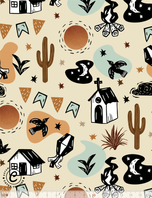 Tecido Tricoline Especial Coleção Nosso Arraiá – Xilo do Sertão - 100% Algodão - Largura 1,50m Tecido Tricoline Especial Coleção Nosso Arraiá – Xilo do Sertão - 100% Algodão - Largura 1,50m