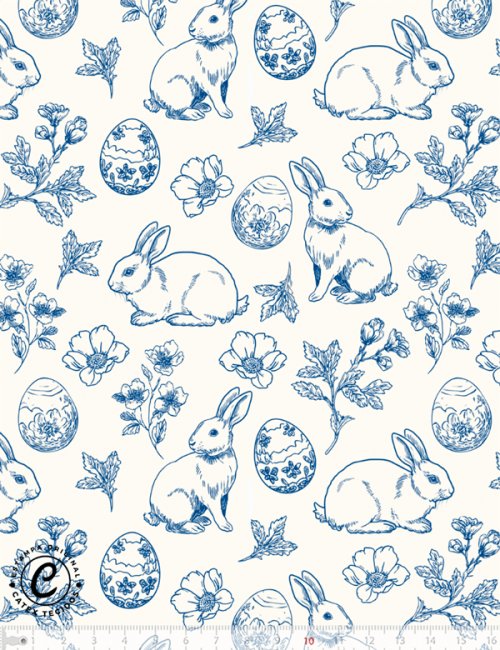Tecido Tricoline Especial Coleção Páscoa Toile de Jouy - Coelhos & Ovos - 100% Algodão - Largura 1,50m