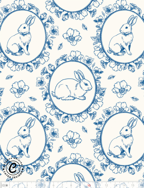 Tecido Tricoline Especial Coleção Páscoa Toile de Jouy - Medalhões - 100% Algodão - Largura 1,50m