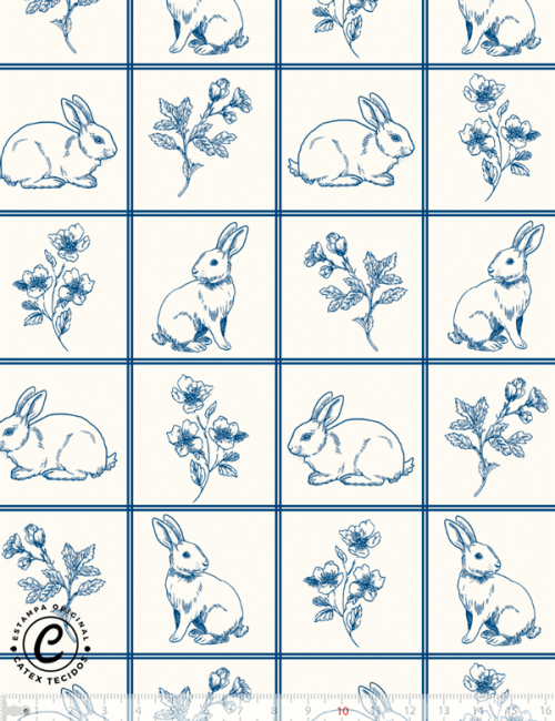 Tecido Tricoline Especial Coleção Páscoa Toile de Jouy - Patchwork Clássico - 100% Algodão - Largura 1,50m