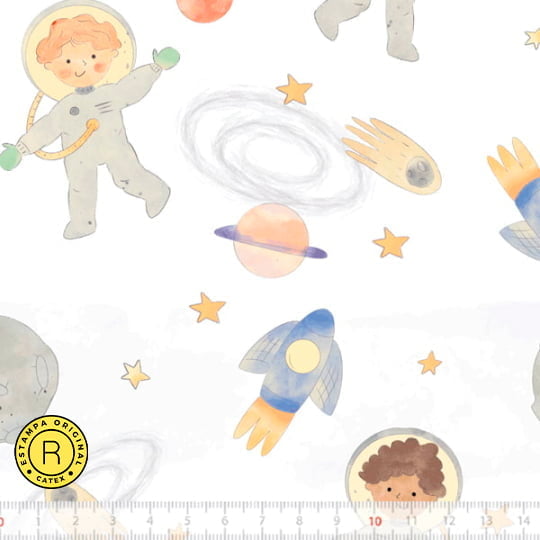Tecido Tricoline Especial Coleção Pequenos Astronautas - Meninos do Espaço - 100% Algodão - Largura 1,50m