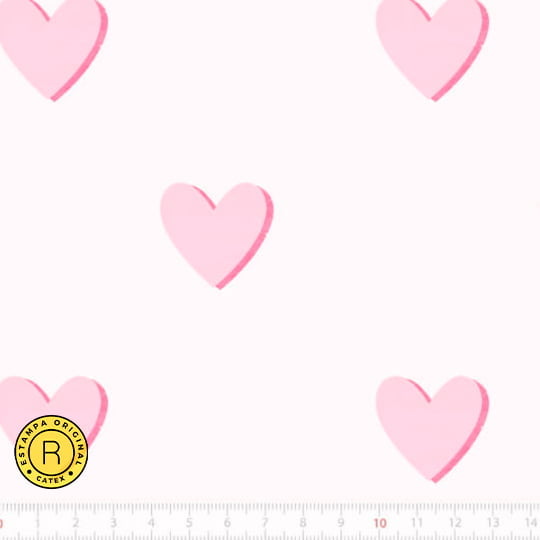 Tecido Tricoline Especial Coleção Pink Girl - Corações - 100% Algodão - Largura 1,50m