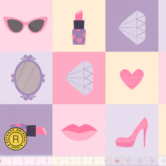 Tecido Tricoline Especial Coleção Pink Girl - Itens de Beleza - 100% Algodão - Largura 1,50m