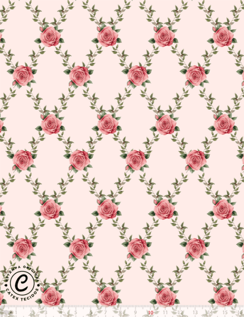 Tecido Tricoline Especial Coleção Primavera Romântica - Trama de Rosas -  100% Algodão - Largura 1,50m