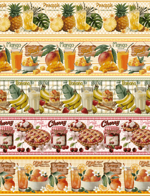 Tecido Tricoline Especial Coleção Quitanda Gourmet - Barrado - 100% Algodão - Largura 1,50m