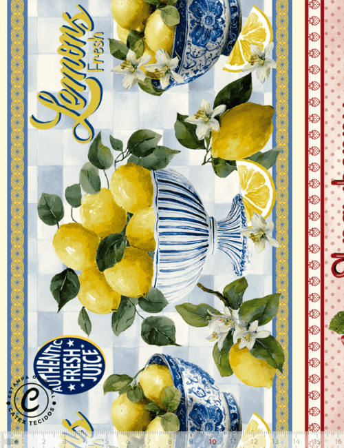 Tecido Tricoline Especial Coleção Quitanda Gourmet - Barrado - 100% Algodão - Largura 1,50m