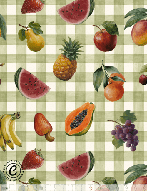 Tecido Tricoline Especial Coleção Quitanda Gourmet - Piquenique Tropical - 100% Algodão - Largura 1,50m