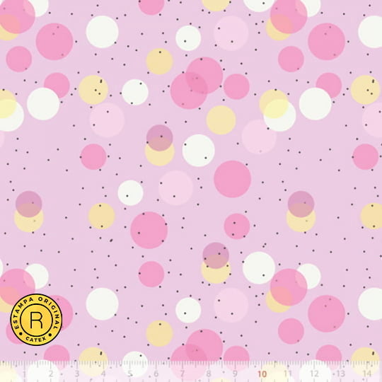 Tecido Tricoline Especial Coleção Sorria - Confetes - Fundo Rosa - 100% Algodão - Largura 1,50m