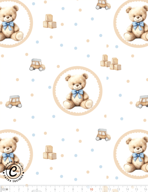 Tecido Tricoline Especial Coleção Teddy Bear Boy - O Ursinho - 100% Algodão - Largura 1,50m