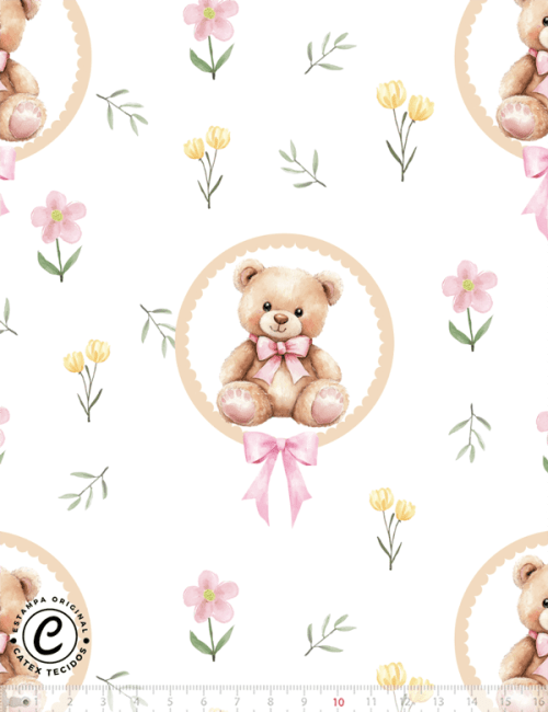 Tecido Tricoline Especial Coleção Teddy Bear Girl - A Ursinha - 100% Algodão - Largura 1,50m