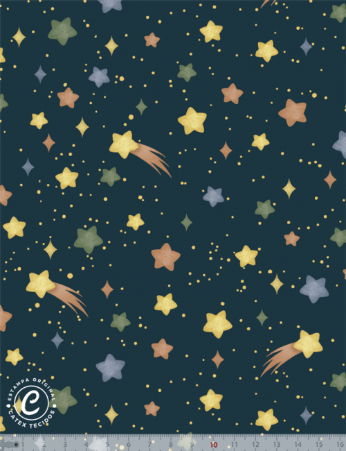 Tecido Tricoline Especial Coleção Universo Divertido - Chuva de Estrelas - 100% Algodão - Largura 1,50m