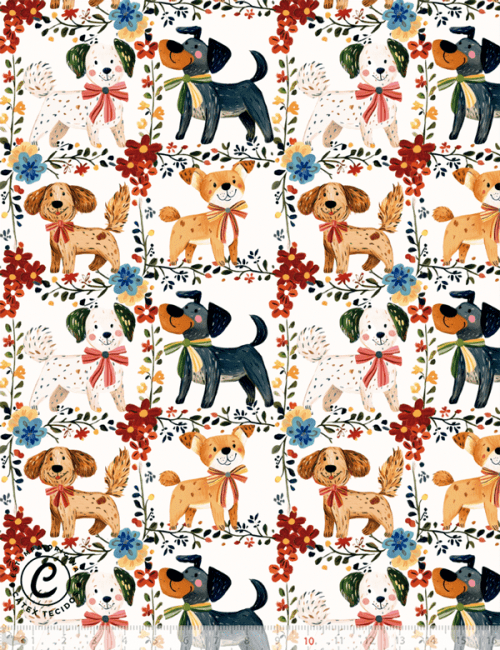 Tecido Tricoline Especial Color Dogs - 100% Algodão - Largura 1,50m