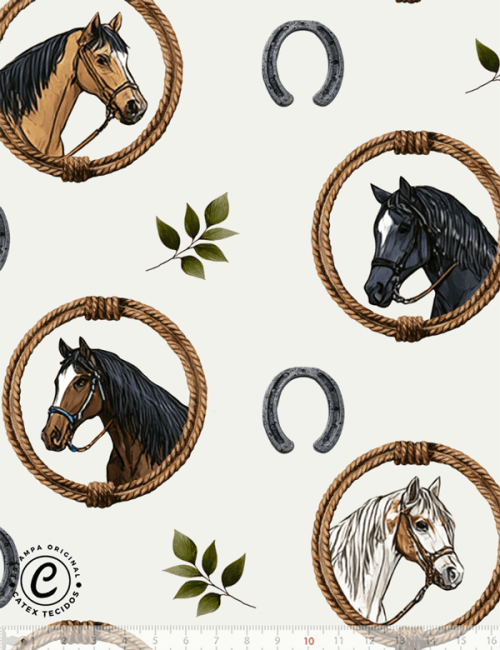 Tecido Tricoline Especial Country Cavalos e Laços - 100% Algodão - Largura 1,50m Tecido Tricoline Especial Country Cavalos e Laços - 100% Algodão - Largura 1,50m