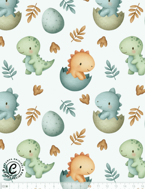 Tecido Tricoline Especial Dino Baby Aquarela - 100% Algodão - Largura 1,50m Tecido Tricoline Especial Dino Baby Aquarela - 100% Algodão - Largura 1,50m