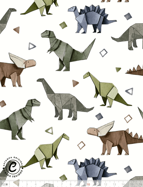 Tecido Tricoline Especial Dino Origami - 100% Algodão - Largura 1,50m Tecido Tricoline Especial Dino Origami - 100% Algodão - Largura 1,50m