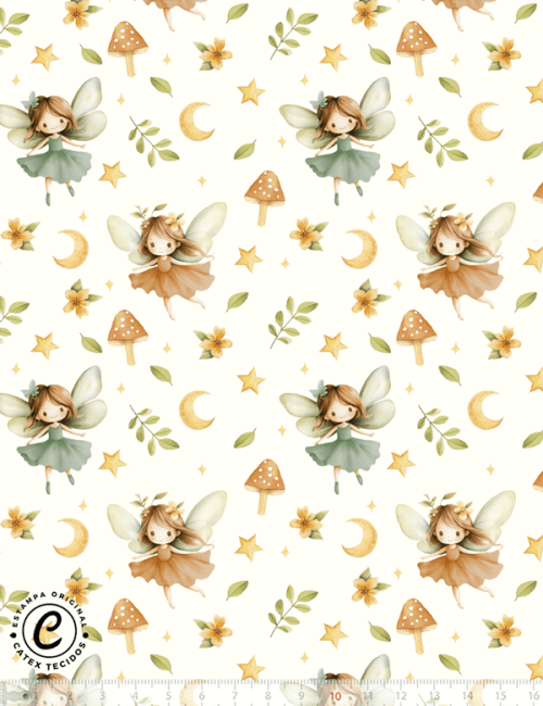 Tecido Tricoline Especial Infantil - Duas Fadas - 100% Algodão - Largura 1,50m