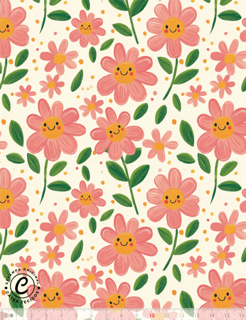 Tecido Tricoline Especial Infantil - Flor Sorridente - 100% Algodão - Largura 1,50m