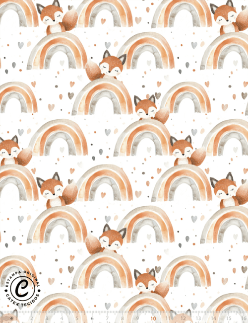 Tecido Tricoline Especial Infantil - Fox Rainbow - 100% Algodão - Largura 1,50m