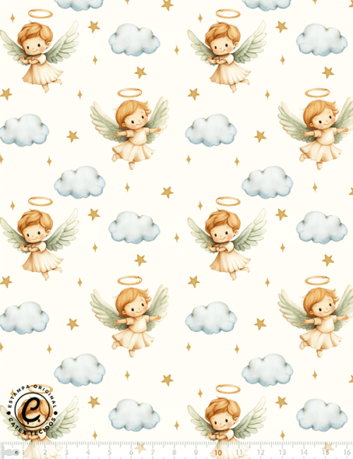 Tecido Tricoline Especial Infantil - Pequenos Anjos - 100% Algodão - Largura 1,50m