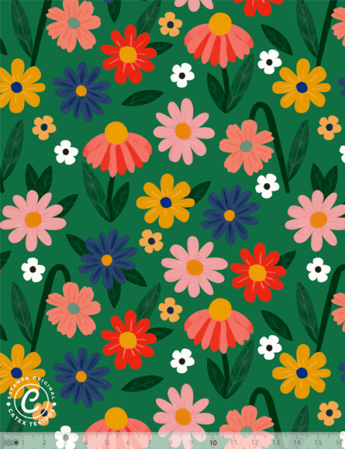 Tecido Tricoline Especial Linha Colorful Catex - Flores e Cores - Algodão - Largura 1,50m