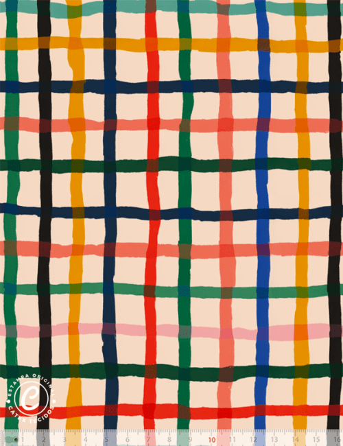 Tecido Tricoline Especial Linha Colorful Catex - Grid Pincel Colorê - Algodão - Largura 1,50m