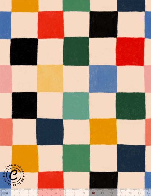 Tecido Tricoline Especial Linha Colorful Catex - Quadriculado Pincel Colorê - Algodão - Largura 1,50m