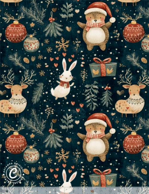 Tecido Tricoline Especial Natal - Coleção Tradições Natalinas - Turminha Natalina - 100% Algodão - Largura 1,50m