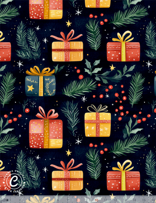 Tecido Tricoline Especial Natal - Coleção Tradições Natalinas - Noite de Presentes - 100% Algodão - Largura 1,50m
