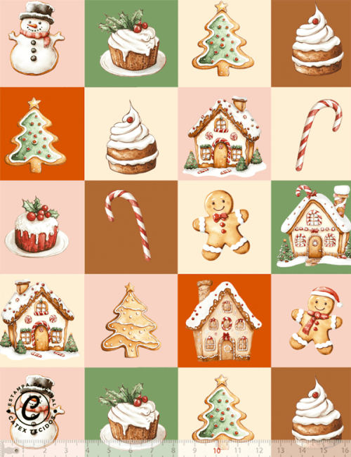 Tecido Tricoline Especial Natal - Coleção Tradições Natalinas - Patch Natalino - 100% Algodão - Largura 1,50m