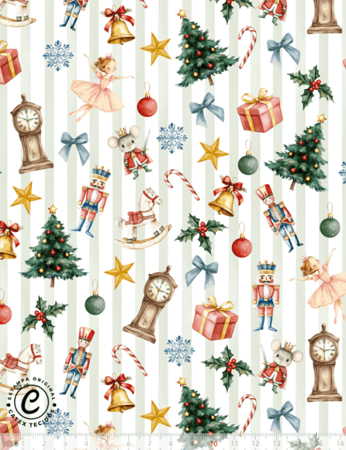 Tecido Tricoline Especial Natal - Coleção Tradições Natalinas - Soldadinho de Chumbo Listras - 100% Algodão - Largura 1,50m
