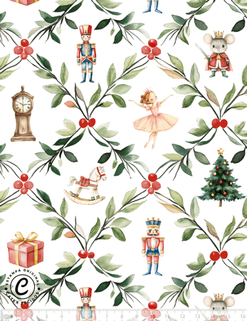 Tecido Tricoline Especial Natal - Coleção Tradições Natalinas - Soldadinho de Chumbo Guirlandas - 100% Algodão - Largura 1,50m