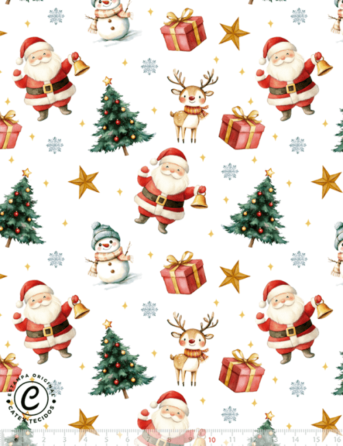 Tecido Tricoline Especial Natal - Coleção Tradições Natalinas - Papai Noel - 100% Algodão - Largura 1,50m