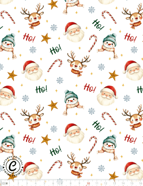 Tecido Tricoline Especial Natal - Coleção Tradições Natalinas - Ho Ho Ho - 100% Algodão - Largura 1,50m