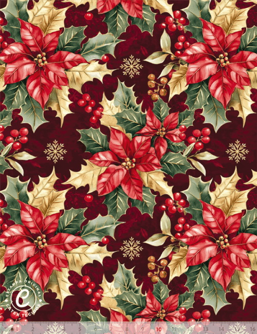 Tecido Tricoline Especial Natal - Coleção Tradições Natalinas - Floral Classe - 100% Algodão - Largura 1,50m