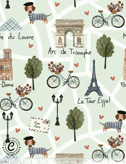 Tecido Tricoline Especial Passeio em Paris - Roteiro Parisiense - 100% Algodão - Largura 1,50m